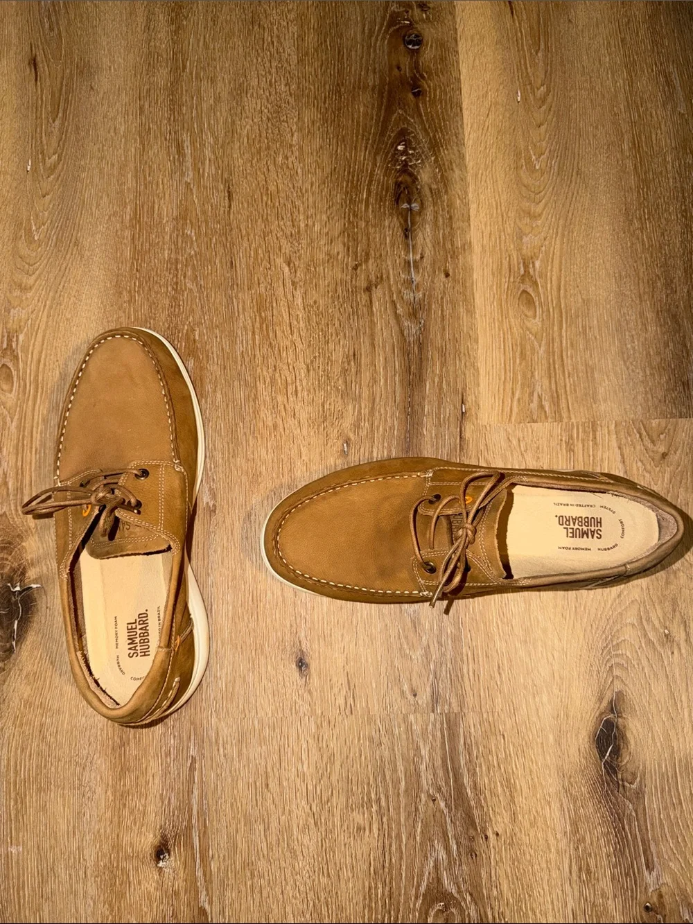 Men's Brown Boat Shoes with White Sole Lace-Up